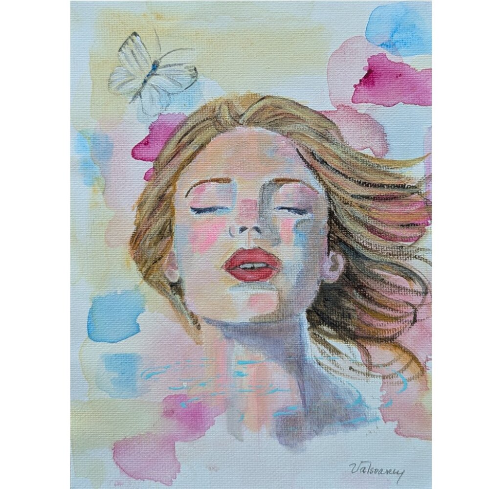 Original Portrait Abstract Realism with Mat on Canvas Paper Art Decor